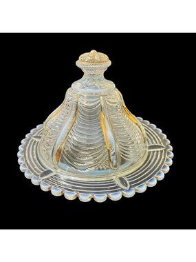Northwood Drapery Clear Opalescent Covered Butter Dish Gold Gilded Signed Glass